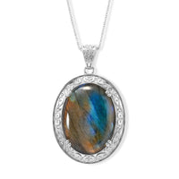 EverTrue Malagasy Labradorite 69.60 ctw Pendant Necklace in Stainless Steel 20 Inches