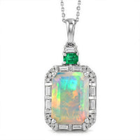 D'Joy AAA Ethiopian Welo Opal, Multi Gemstone Architect Muse Pendant Necklace (20 Inches) in Rhodium Over Sterling Silver 6.40 ctw