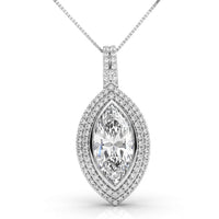 D'Joy Moissanite (Mrq 18x7mm) Endless Brilliance Pendant Necklace (18 Inches) in Rhodium Over Sterling Silver 4.60 ctw