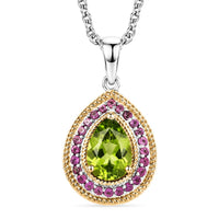 EverTrue Hebei Peridot, Orissa Rhodolite Garnet Glow vine Pendant in 18K YG Plated and Platinum Bond with Stainless Steel Necklace (20 Inches) 2.50 ctw