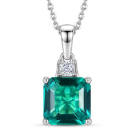 D'Joy Asscher Cut AAA Lab Grown Colombian Emerald, Moissanite Pendant Necklace (20 Inches) in Rhodium Over Sterling Silver 2.40 ctw
