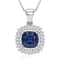 D'Joy Madagascar Blue Sapphire (DF), Moissanite Pendant Necklace (18 Inches) in Rhodium Over Sterling Silver 3.30 ctw