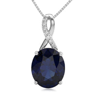 D'Joy Madagascar Blue Sapphire (DF), Moissanite Pendant Necklace (18 Inches) in Rhodium Over Sterling Silver 4.50 ctw