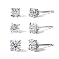 Moissanite (Rnd 6mm) Set of 3 Earrings in Platinum Over Sterling Silver 3.00 ctw