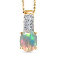 Premium Ethiopian Welo Opal, Luxuriant Lab Grown Diamond (G-H, SI) (0.16 cts) Pendant Necklace (20 Inches) in 18K Vermeil YG Over Sterling Silver 2.25 ctw