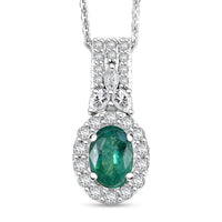 Certified & Appraised D'Joy Premium Kagem Zambian Emerald, Moissanite Pendant Necklace (18 Inches) in Rhodium Over Sterling Silver 1.20 ctw
