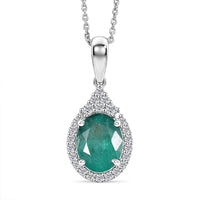 Certified & Appraised D'Joy Premium Kagem Zambian Emerald, Moissanite Pendant Necklace (18 Inches) in Rhodium Over Sterling Silver 2.10 ctw
