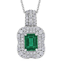 Certified & Appraised D'Joy Premium Kagem Zambian Emerald, Moissanite Pendant Necklace (18 Inches) in Rhodium Over Sterling Silver 2.35 ctw