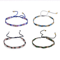 SET OF 4 - 3 Row Multi Color Adjustable Beaded Bracelet with Pattern