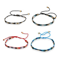 SET OF 4 - 3 Row Multi Color Adjustable Beaded Bracelet with Pattern