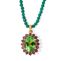 EverTrue Chartreuse Quartz, Orissa Rhodolite Garnet Pendant with Green Onyx Beaded Garland of Leaves Necklace (20 Inches) in 18K YG Plated 19.50 ctw