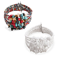 SET of 2 - Rough Stone and Seed Bead Adjustable Cuff Bracelet