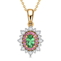 D'Joy Premium Tsavorite Garnet, Multi Gemstone Royal Blossom Pendant Necklace (20 Inches) in 18K Vermeil YG Over Sterling Silver 1.00 ctw