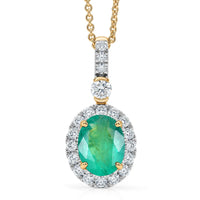 Certified & Appraised Luxoro AAA Zambian Emerald and Diamond I2 2.35 ctw Pendant Necklace in 10K Yellow Gold 20 Inches