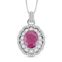 D'Joy Premium Natural Ruby, Moissanite Scarlet Halo Pendant Necklace (18 Inches) in Rhodium Over Sterling Silver (Ships in 10-12 Days) 3.20 ctw