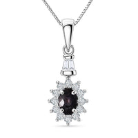 D'Joy Premium Australian Sapphire, Moissanite Crown Spark Pendant Necklace (18 Inches) in Rhodium Over Sterling Silver 0.90 ctw