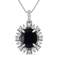 D'Joy Premium Madagascar Blue Sapphire (DF) and Moissnaite 8.20 ctw Pendant Necklace in Rhodium Over Sterling Silver 18 Inches