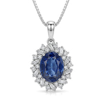 D'Joy Premium Kashmir Kyanite, Moissanite Royal Starburst Pendant Necklace (18 Inches) in Rhodium Over Sterling Silver 5.50 ctw