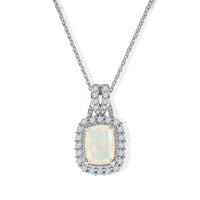 D'Joy Ethiopian Welo Opal and White Zircon 1.40 ctw Pendant in Rhodium Over Sterling Silver with Stainless Steel Necklace 20 Inches