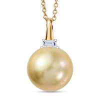 Premium South Sea Golden Cultured Pearl (9-11mm), Luxuriant Lab Grown Diamond (E-F, VS) Pendant Necklace (20 Inches) 0.10 ctw