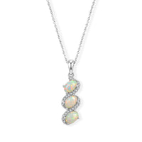 D'Joy Ethiopian Welo Opal and White Zircon 1.20 ctw Pendant Necklace in Rhodium Over Sterling Silver 20 Inches