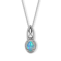 D''Joy Ethiopian Welo Opal Pendant in Rhodium Over Sterling Silver with Stainless Steel Necklace (20 Inches) 0.90 ctw