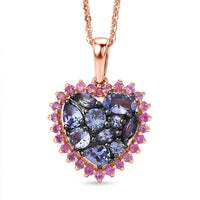 D'Joy Tanzanite, Premium Madagascar Pink Sapphire Pendant Necklace (20 Inches) in 18K Vermeil RG Over Sterling Silver 1.70 ctw