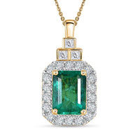 Certified & Appraised Luxoro 10K Yellow Gold AAA Kagem Zambian Emerald, Diamond (I2) (0.48 cts) Pendant Necklace (20 Inches) 2.10 ctw