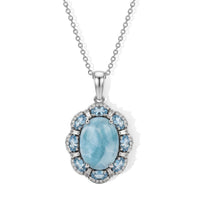 D''Joy AAA Larimar and Multi Gemstone 13.90 ctw Pendant Necklace (20 Inches) in Rhodium Over Sterling Silver