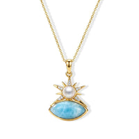 D''Joy AAA Larimar and Multi Gemstone 3.80 ctw Pendant Necklace in 18K Vermeil Yellow Gold Over Sterling Silver 20 Inches