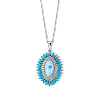 D''Joy AAA Larimar and Multi Gemstone 8.60 ctw Pendant Necklace in Rhodium Over Sterling Silver 20 Inches