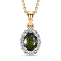 Certified & Appraised AAA Milanoa Green Sapphire and Luxuriant Lab Grown Diamond G-H SI 2.10 ctw Pendant Necklace in 10K Yellow Gold 20 Inches