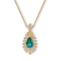 EverTrue Peacock Quartz, White Zircon Feather Glow Pendant in 18K YG Plated with ION Plated YG Stainless Steel Necklace (20 Inches) 3.20 ctw