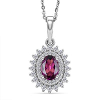 Certified & Appraised D'Joy Premium Radiant Ember Garnet, Moissanite Pendant Necklace (18 Inches) in Rhodium Over Sterling Silver 1.40 ctw