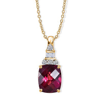 Certified & Appraised 10K Yellow Gold AAA Usambara Color Change Garnet, Luxuriant Lab Grown Diamond (G-H, SI) Pendant Necklace (20 Inches) 3.90 ctw