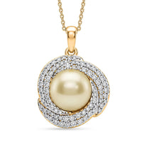 D'Joy Premium South Sea Golden Cultured Pearl and Moissanite Pendant Necklace in 18K Vermeil Yellow Gold Over Sterling Silver 20 Inches
