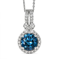 Luxuriant Lab Grown Blue Diamond IR and Lab Grown Diamond EF VS 2.50 ctw Pendant Necklace in Rhodium Over Sterling Silver 18 Inches