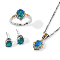 EverTrue Peacock Quartz Vintage Royal Bloom Earrings, Ring (Size 5), Pendant in Platinum Bond with Stainless Steel Necklace (20 Inches) 5.40 ctw 4487279