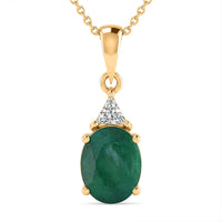 10K Yellow Gold AAA Kagem Zambian Emerald, Luxuriant Lab Grown Diamond (E-F, VS) Pendant Necklace (18 Inches) 2.10 ctw