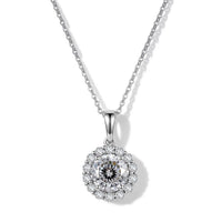 D''Joy Moissanite (Rnd 8mm) Pendant Necklace (20 Inches) in Rhodium Over Sterling Silver 2.30 ctw
