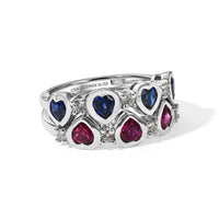 D''Joy Lab Grown Ceylon Blue Sapphire and Multi Gemstone 2.85 ctw Set of 2 Ring in Rhodium Over Sterling Silver (Size 6.00)