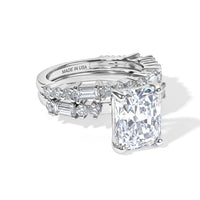 D''Joy Radiant Cut Moissanite 4.85 ctw Set of 2 Ring in Rhodium Over Sterling Silver (Size 6.00)