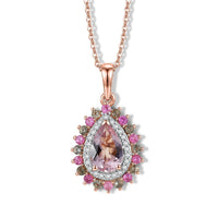 D'Joy Premium Pink Morganite, Multi Gemstone Pendant Necklace (20 Inches) in 18K Vermeil RG Over Sterling Silver 1.90 ctw