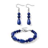 Lapis Lazuli 60.00 ctw Bracelet (7-9In) and Earrings in Stainless Steel