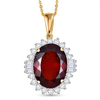 D'Joy AAA Honey Garnet, Moissanite Sunfire Halo Pendant Necklace (20 Inches) in 18K Vermeil YG Over Sterling Silver 11.60 ctw