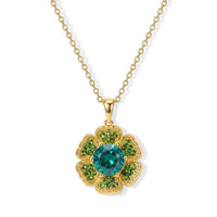 EverTrue Peacock Quartz, Chrome Diopside Dancing Peacock Bloom Pendant in 18K YG Plated with ION Plated YG Stainless Steel Necklace (20 Inches) 2.85 ctw