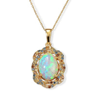 Premium Ethiopian Welo Opal and Luxuriant Lab Grown Multi Color Diamond SI 4.30 ctw Pendant Necklace in 18K Vermeil Yellow Gold Over Sterling Silver 20 Inches