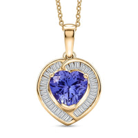Luxoro 10K Yellow Gold Premium Tanzanite, Diamond (I2) (0.16 cts) Pendant Necklace (20 Inches) 2.00 ctw
