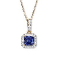 10K Yellow Gold Asscher Cut Premium Tanzanite, Luxuriant Lab Grown Diamond (G-H, SI) (0.20) Pendant Necklace (20 Inches) 0.70 ctwPendant and  Chain Set