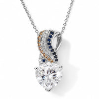 D'Joy Moissanite (Hrt 10 mm), Multi Gemstone Pendant Necklace (20 Inches) in Rhodium Over Sterling Silver 3.90 ctw
